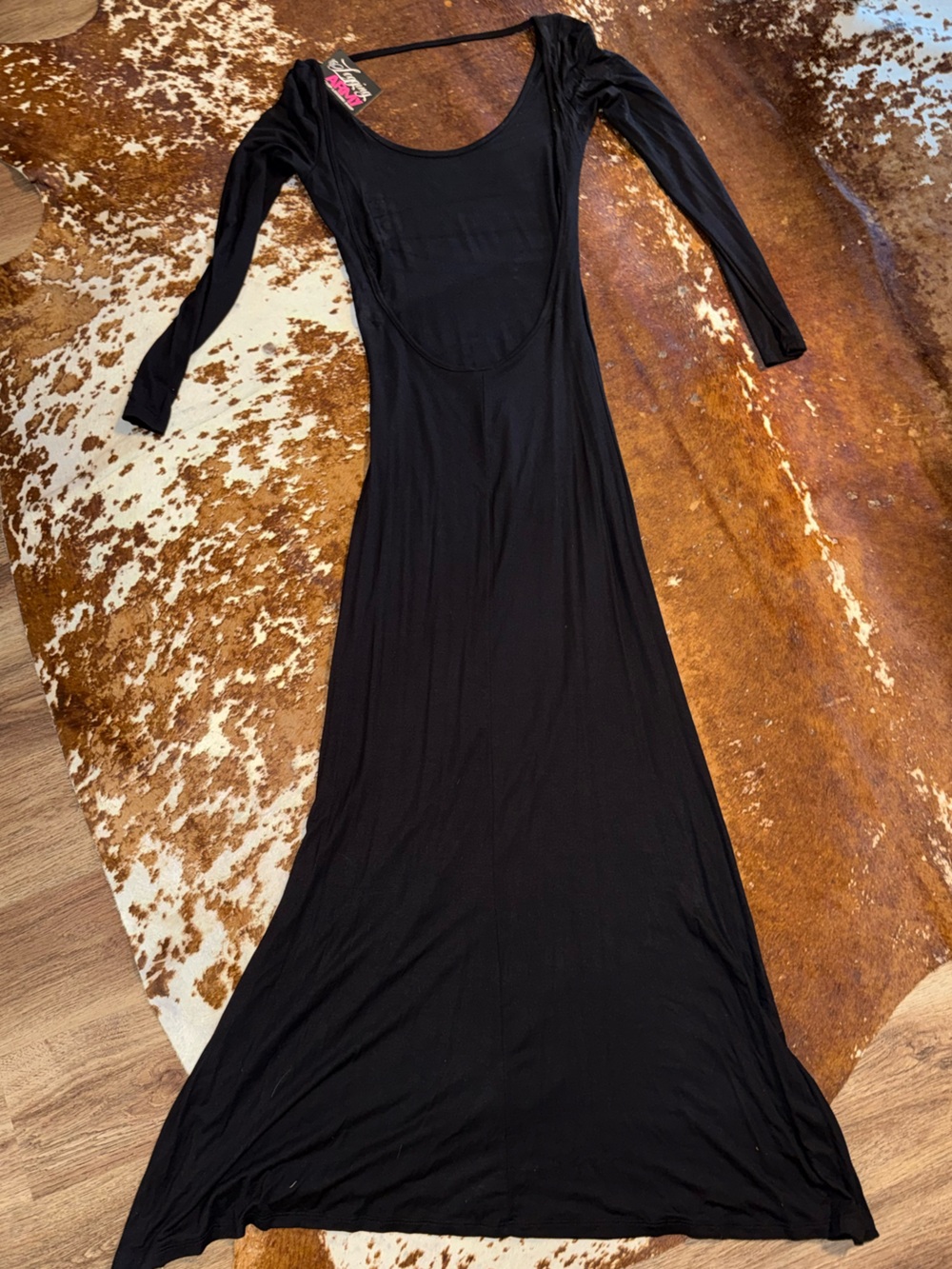 Legging Army Black Long Sleeve Scoop Neck with Open Back Maxi Dress